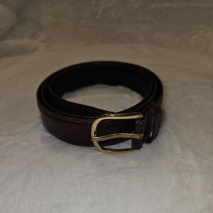 Lands' End Men's Dark Brown Leather Belt with Gold Buckle